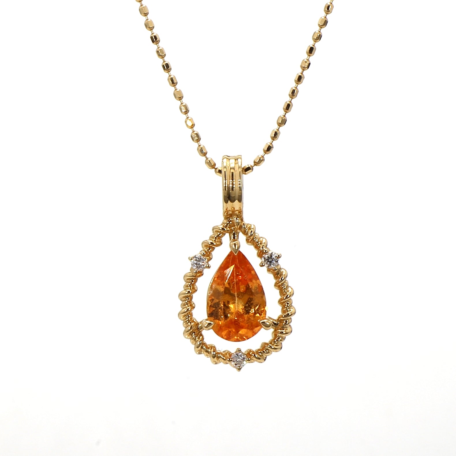 Yellow Gold Pendant with Fanta Garnet Center Stone and Diamonds