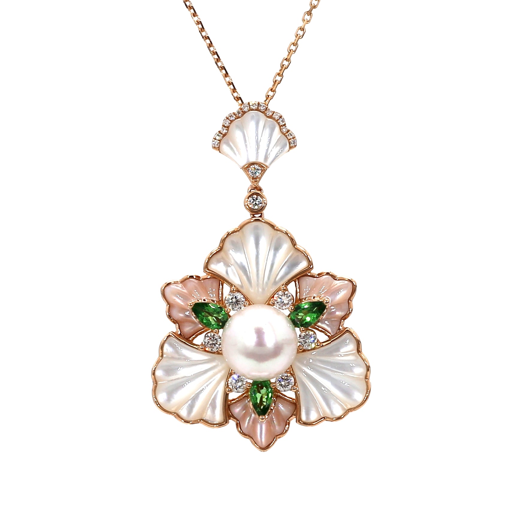 Tsavorite, Pearl and Diamond Pendant