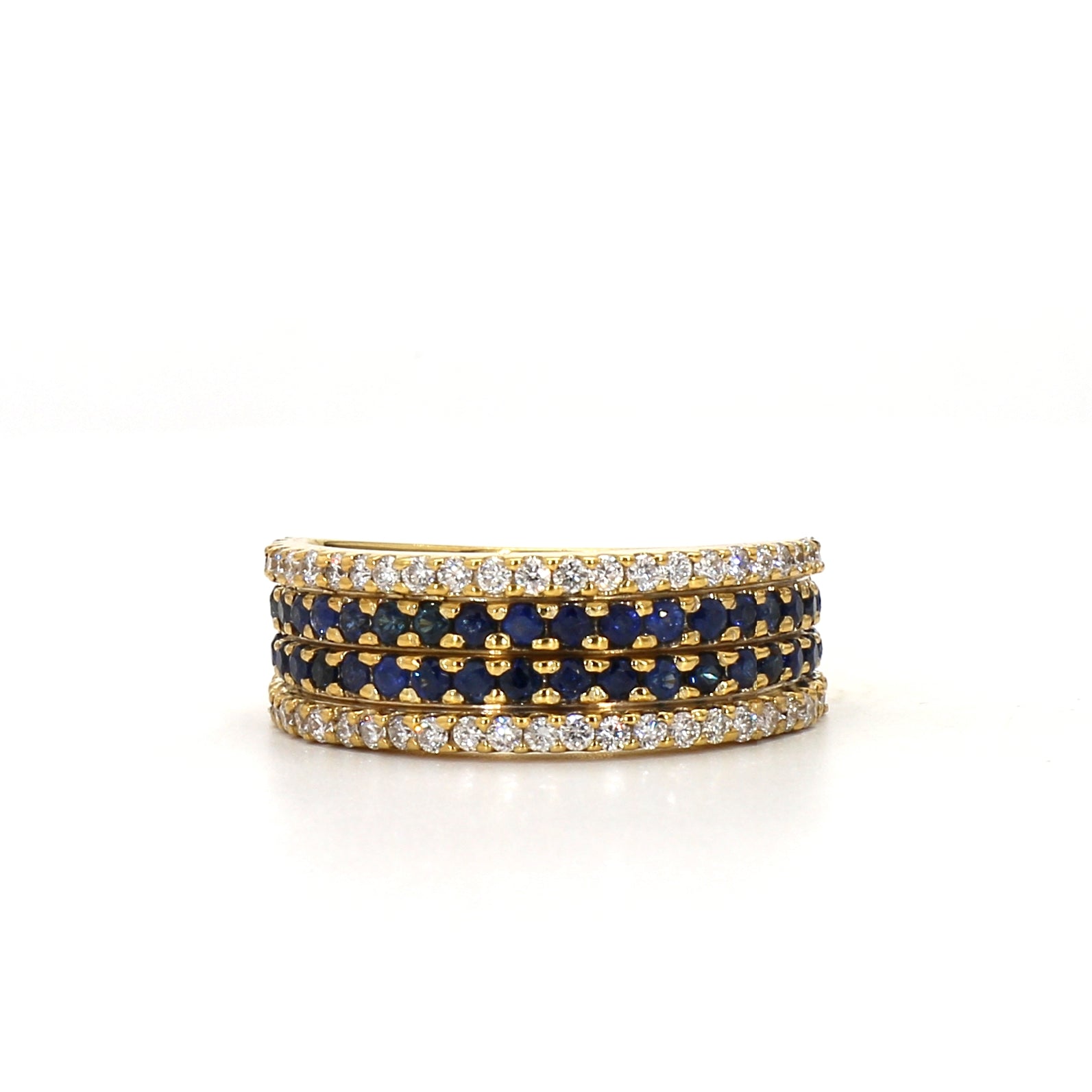 Yellow Gold Ring with Blue Sapphires and Diamond Ring