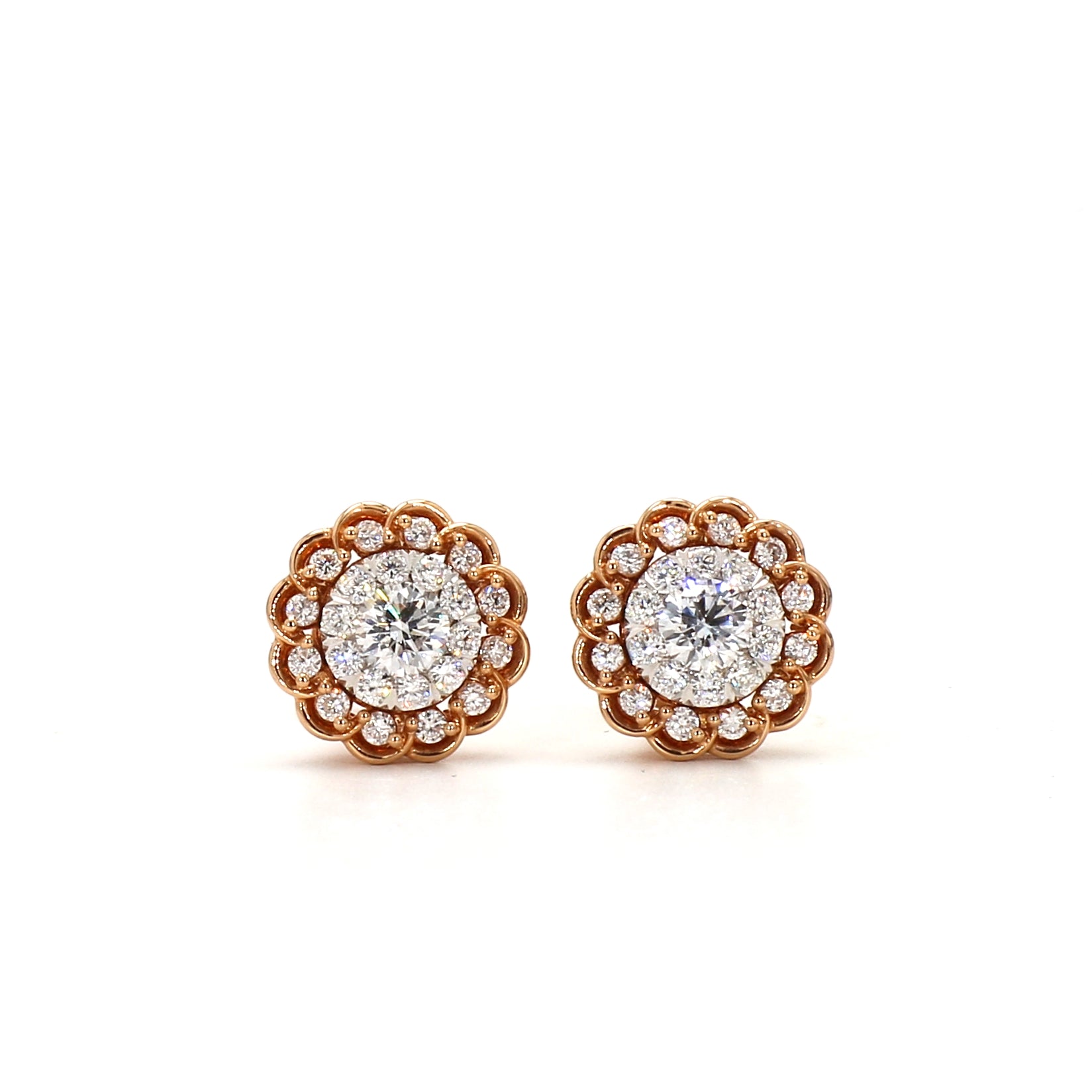 Floral Halo Diamond Stud Earrings
